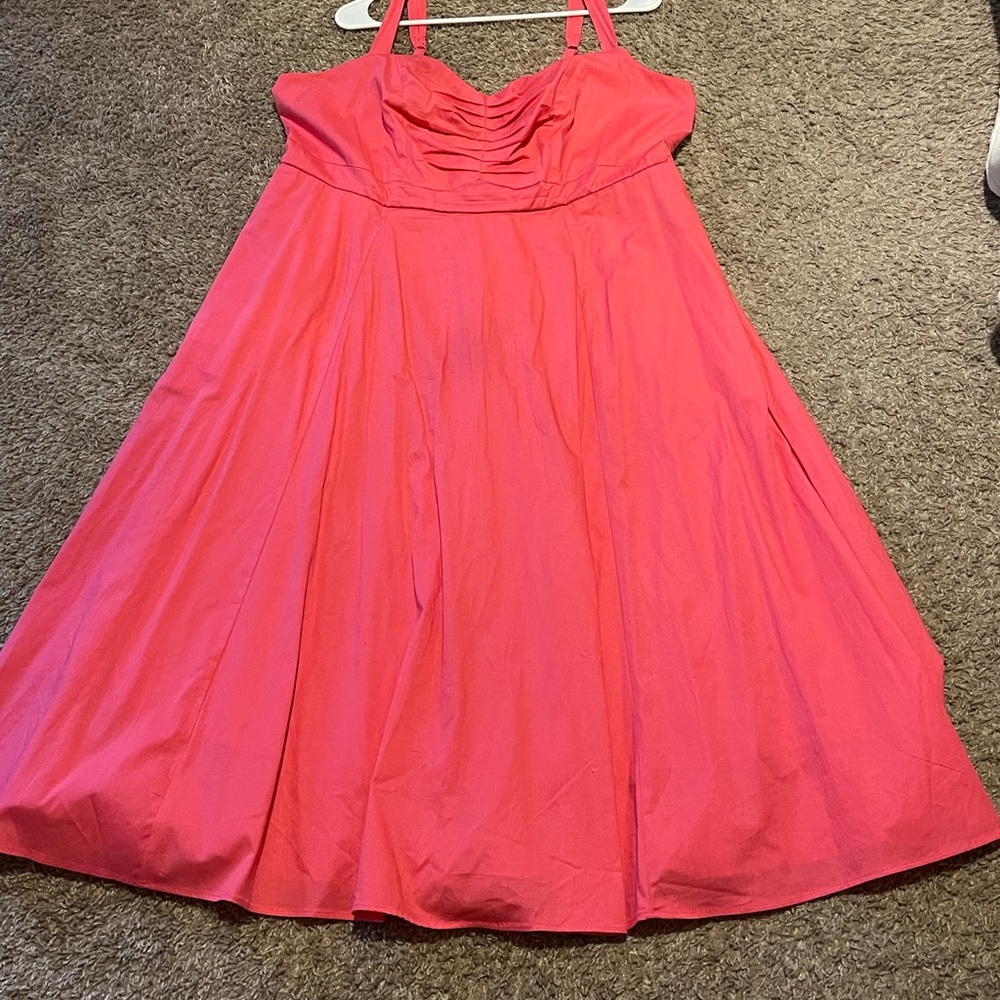 Torrid, size 2/18 Midi, poplin, fit and flare dress in salmon pink.